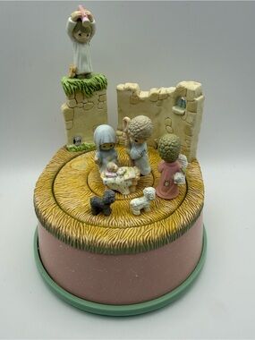 Enesco Precious Moments Nativity Music Box Come Let Us Adore Him Tested 80s